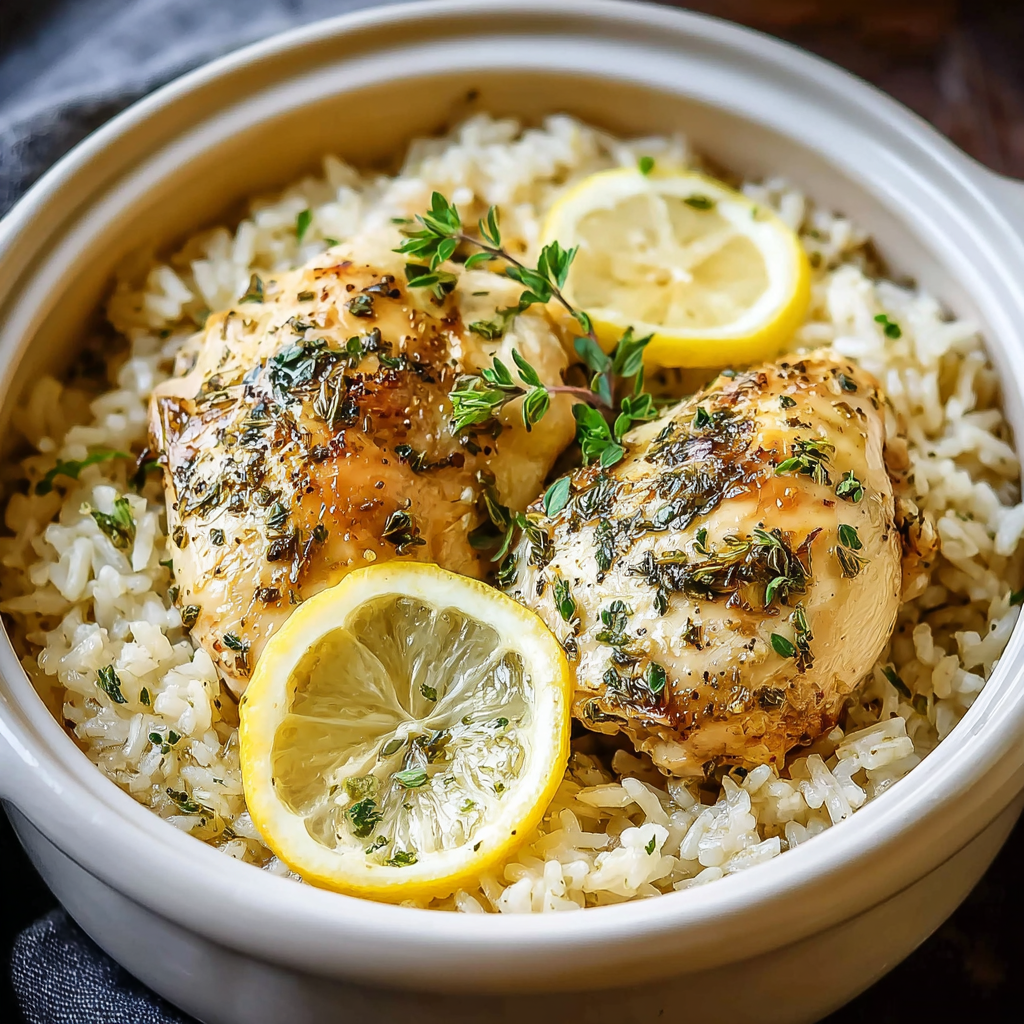 Slow cooker with lemon herb chicken and rice