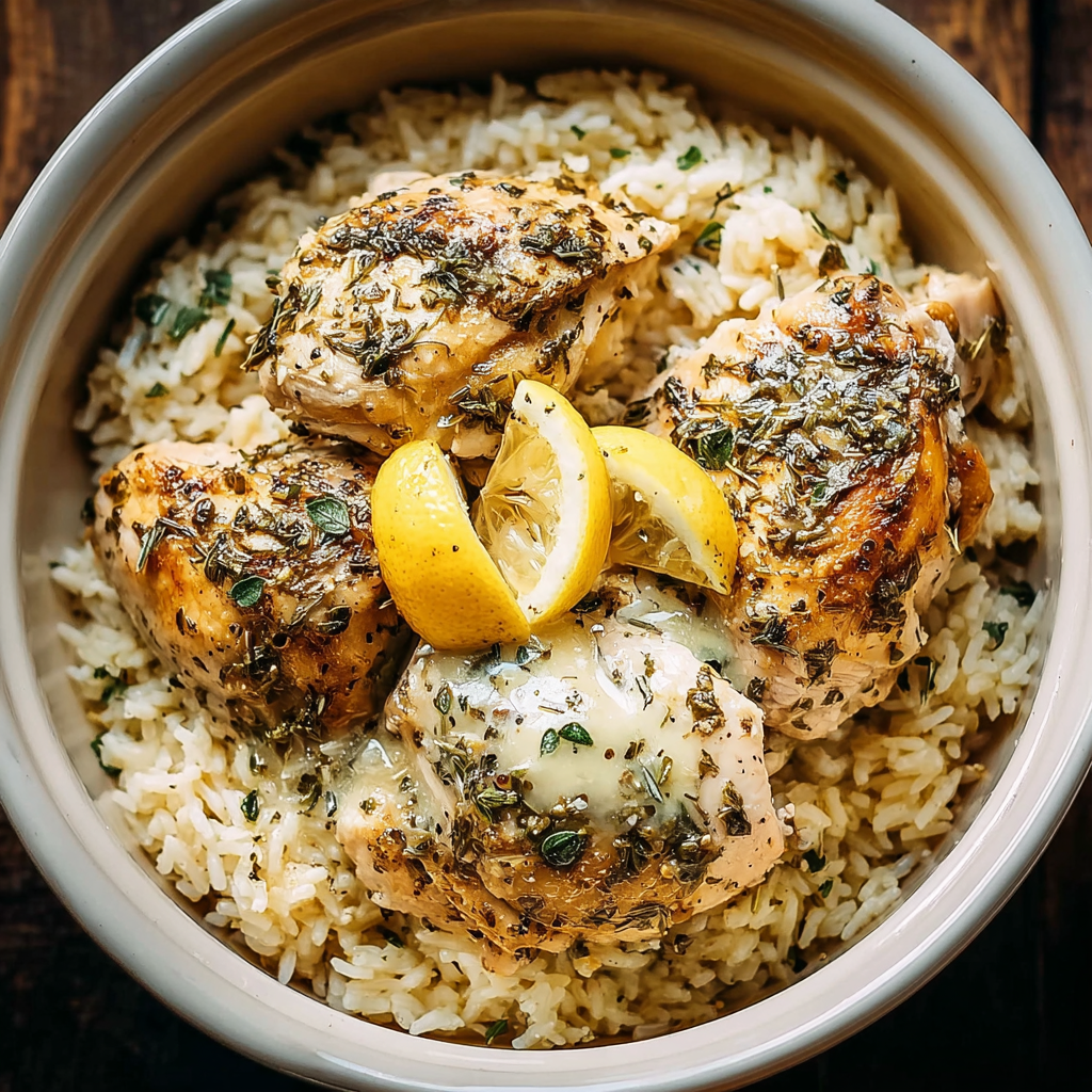 Two bowls of lemon herb chicken and rice