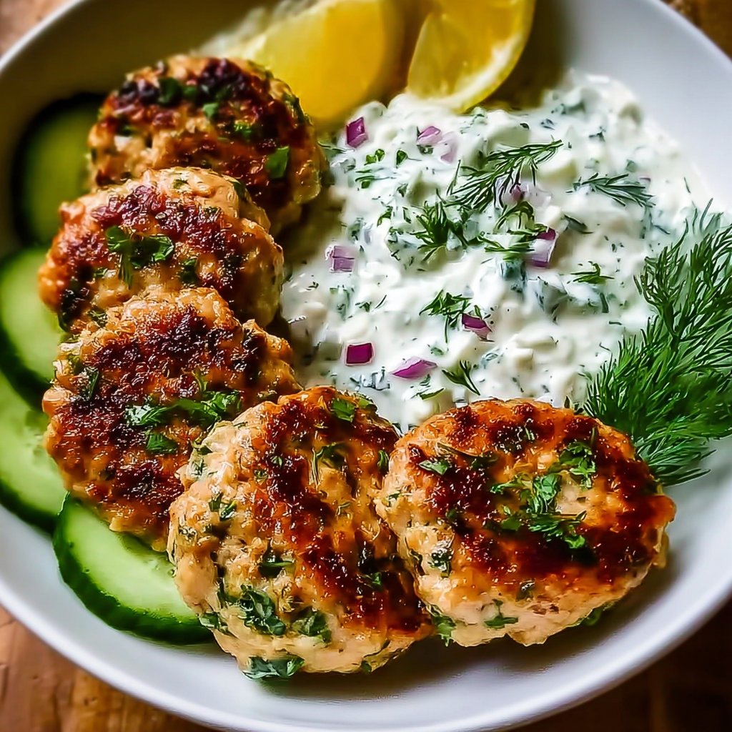 Greek Chicken Meatballs with Tzatziki Sauce