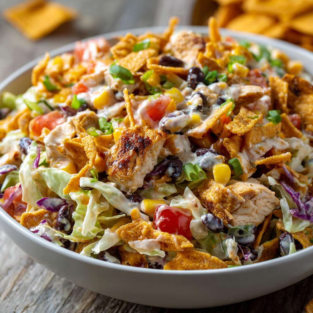 Frito Cowboy Cabbage in a bowl with colorful peppers and cilantro