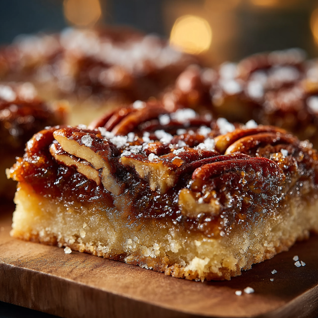 Sliced maple pecan bars on a serving board