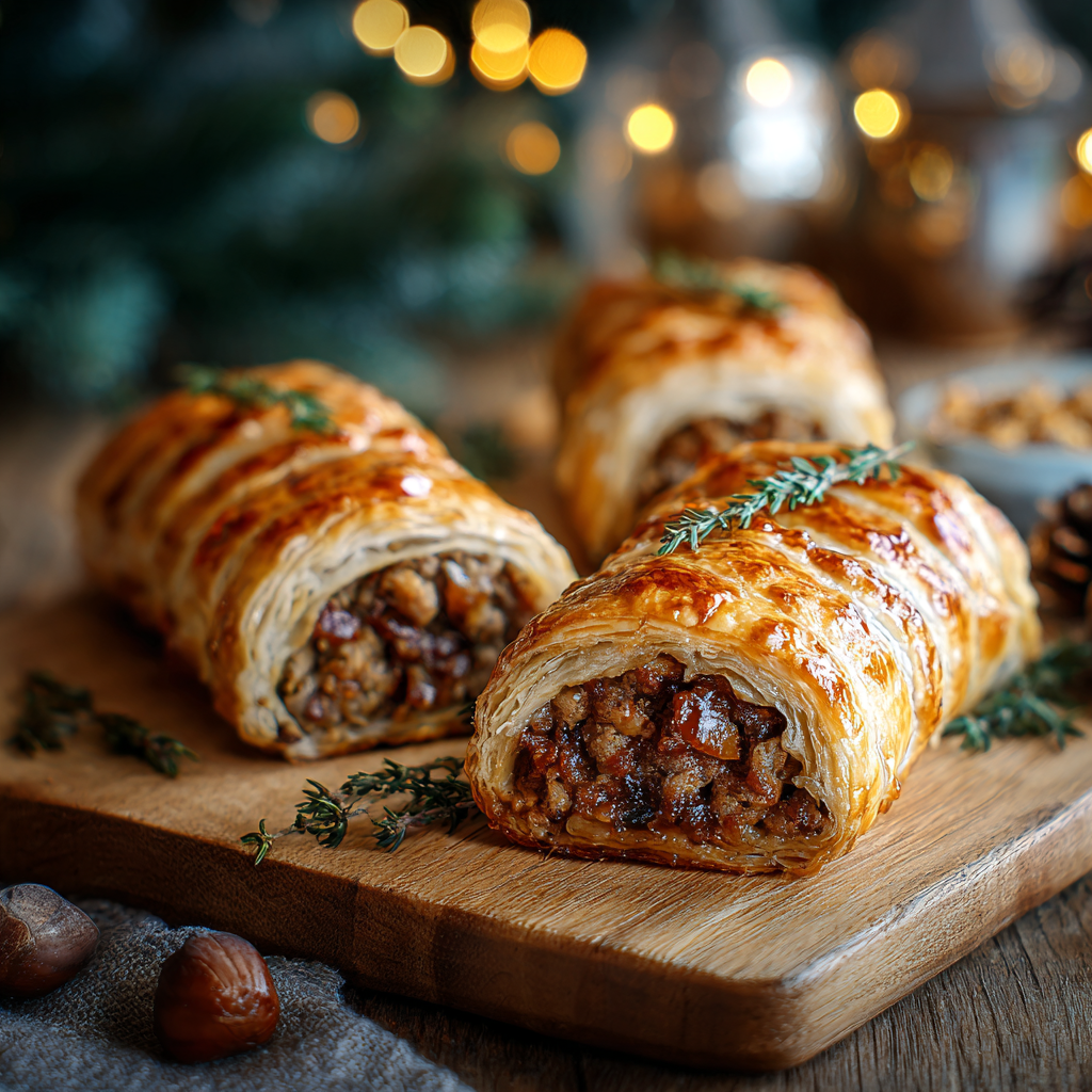 Golden Christmas sausage rolls fresh from the oven