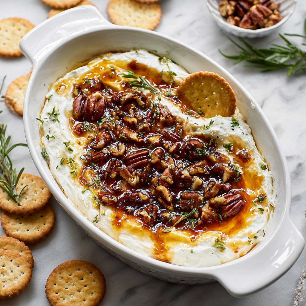 Baked goat cheese with fig jam in oven-safe dish