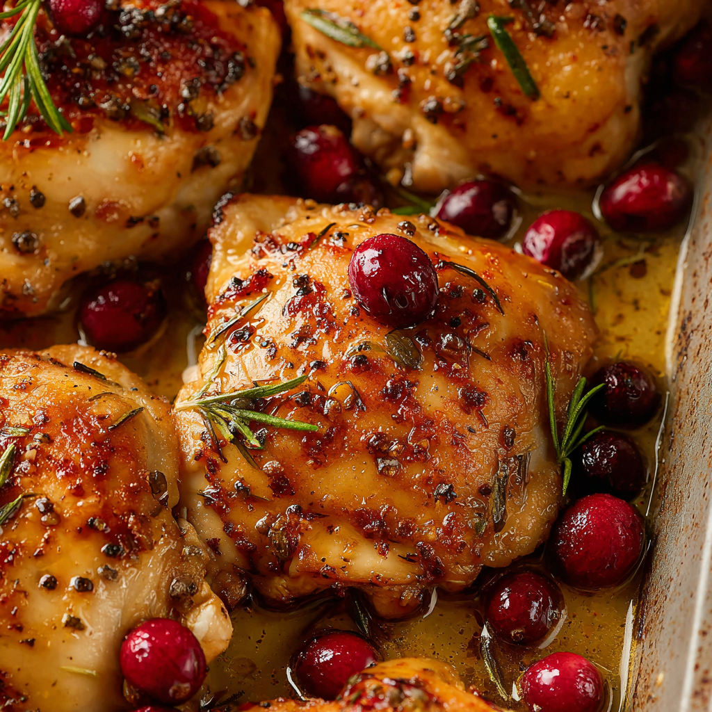 One pan cranberry rosemary chicken in baking dish