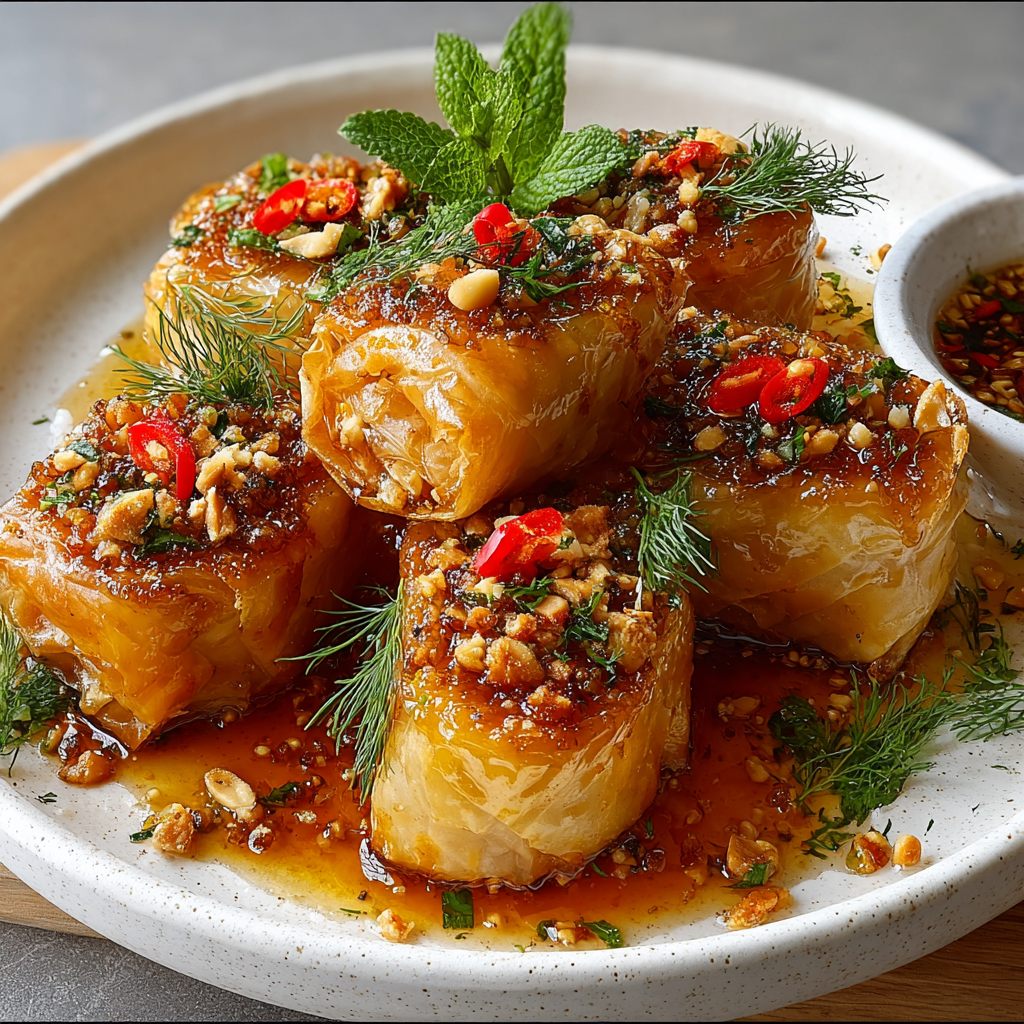 Close-up of chili honey being drizzled over rolls