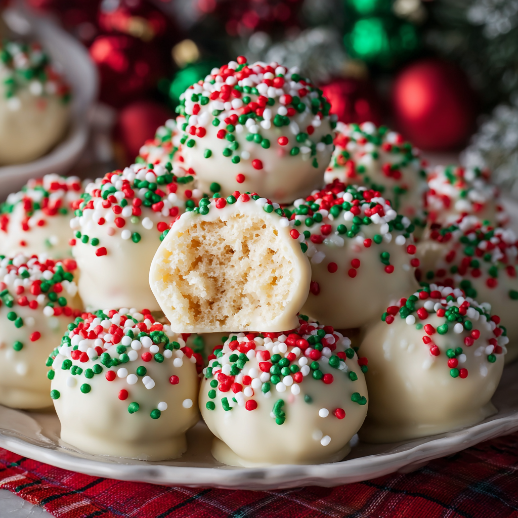 Rice crispy balls dipped in white chocolate
