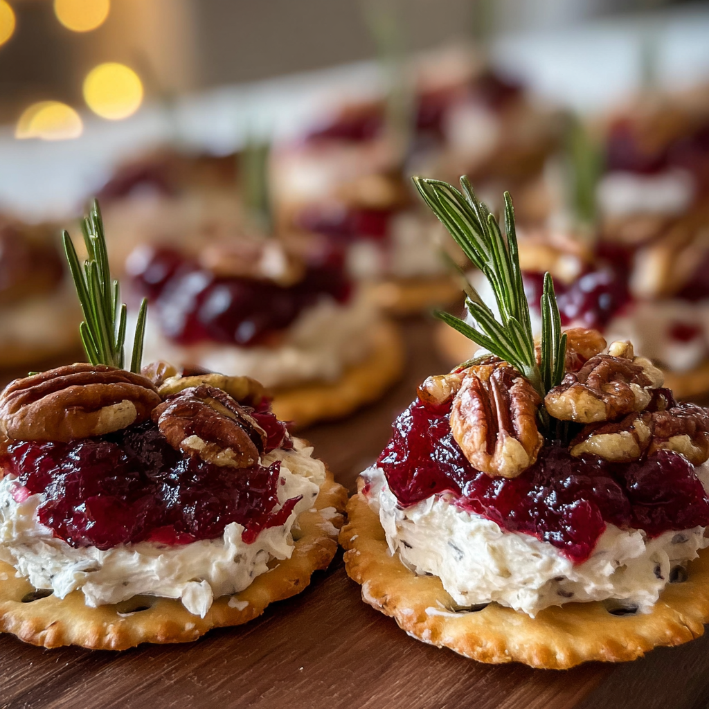 Cranberry pecan bites on crackers
