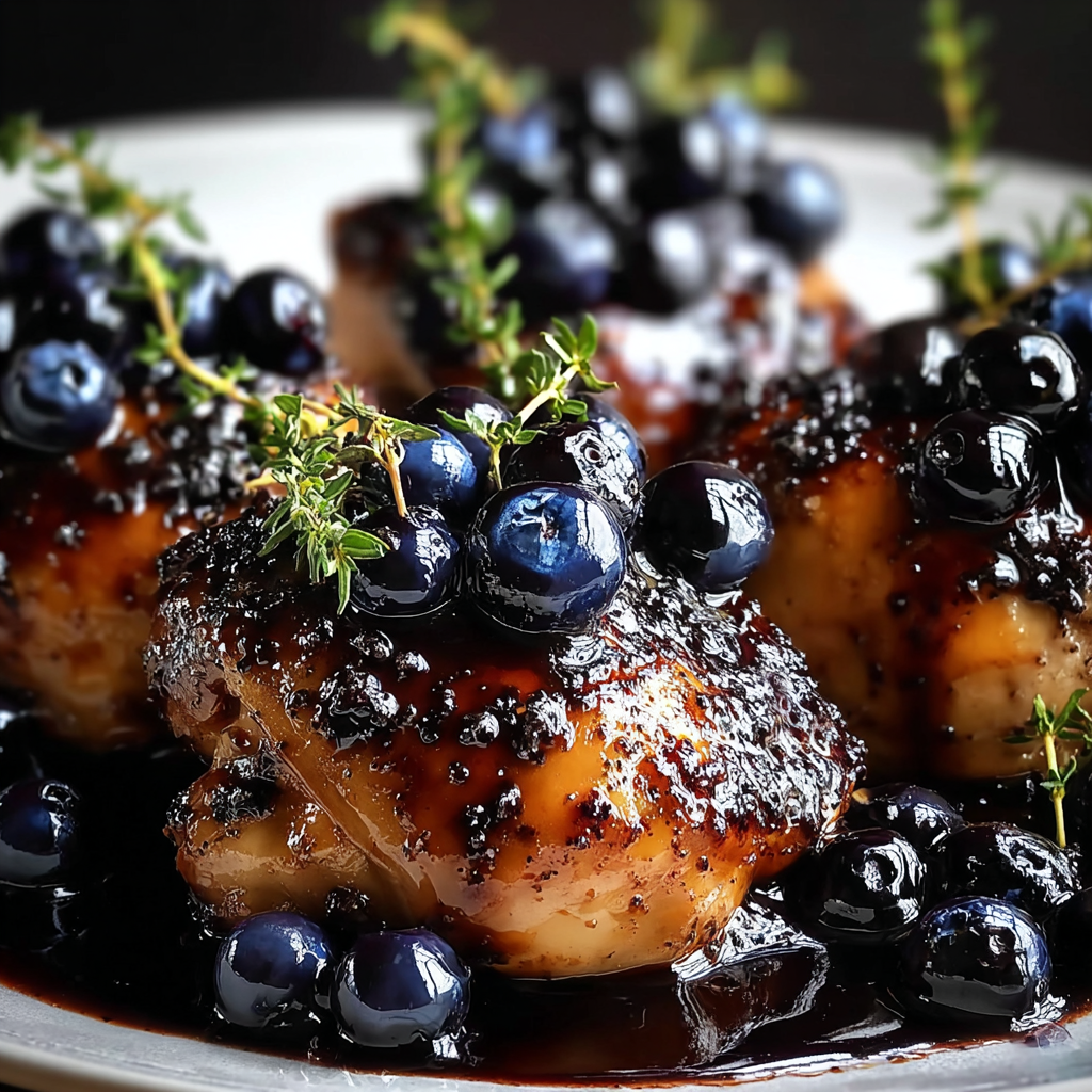 Plated blueberry thyme chicken with herbs