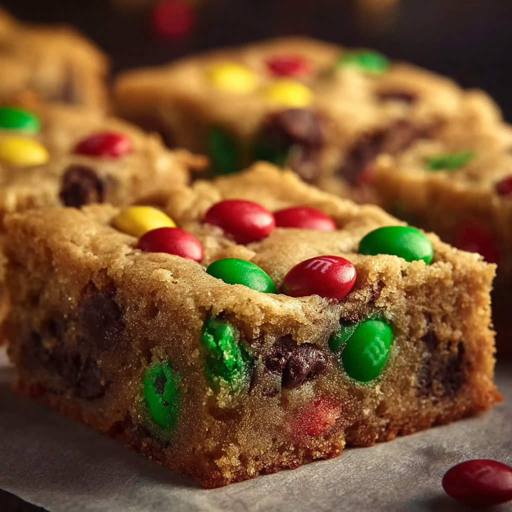 Christmas M&M Cookie Bars
