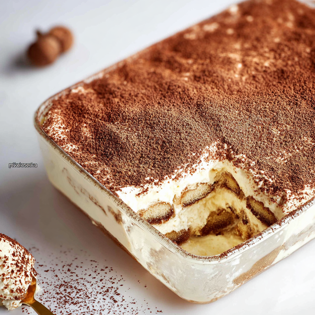 Gingerbread tiramisu layered dessert in a 9x9 pan