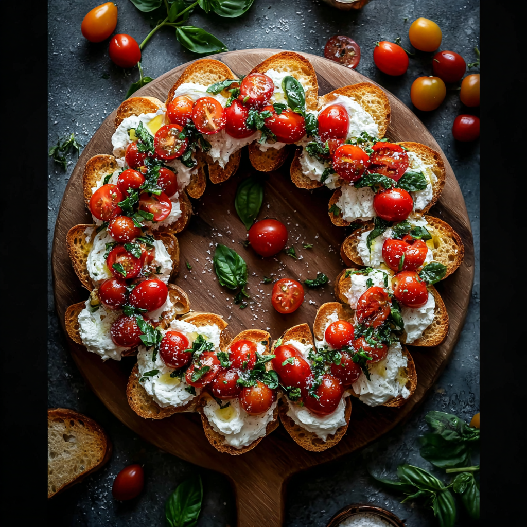 Simple Christmas Bruschetta Wreath