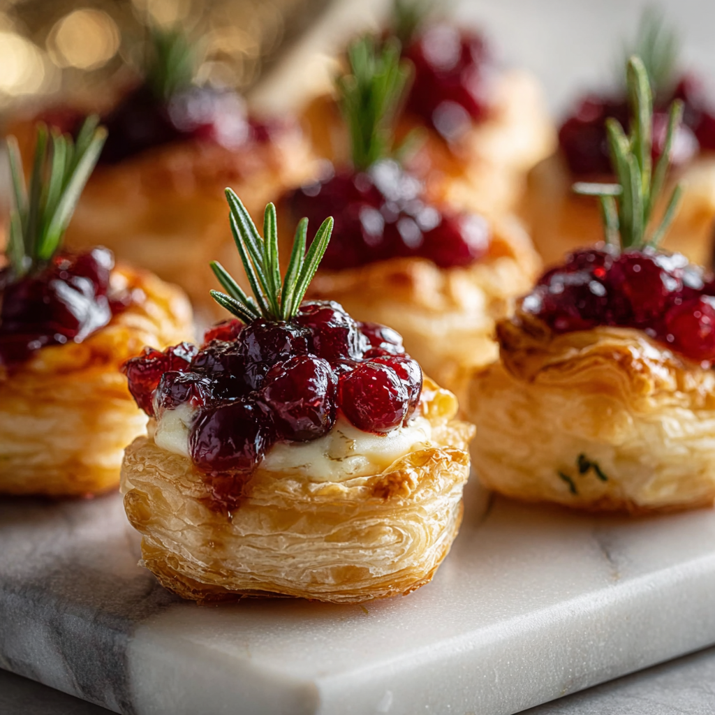 Mini cranberry brie bites on a tray