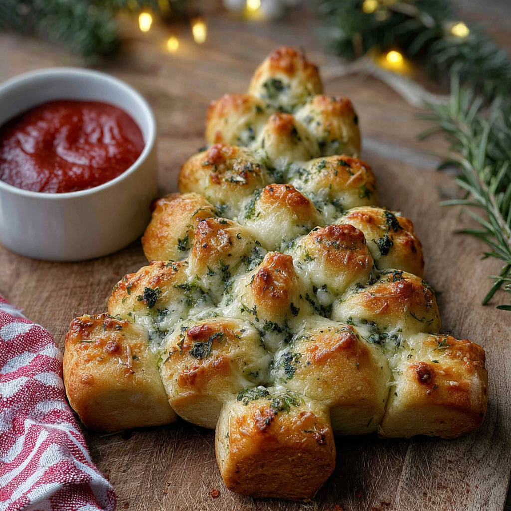 Cheesy Christmas Tree Bread arranged on baking sheet