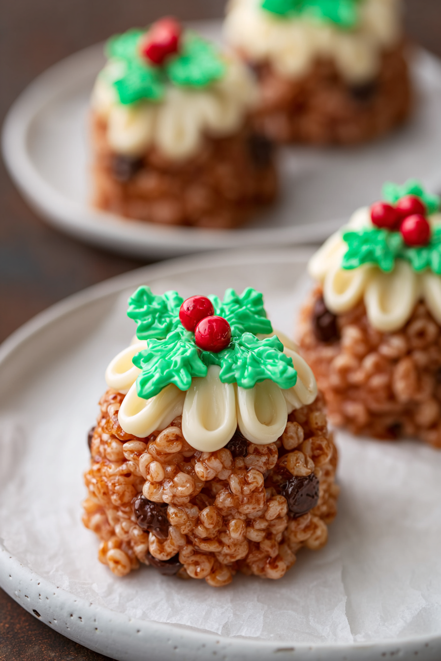 Chocolate Rice Krispie Puddings on a tray