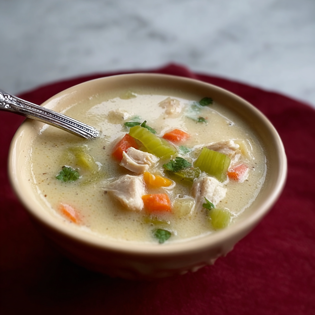 Cream of chicken simmering in a pot