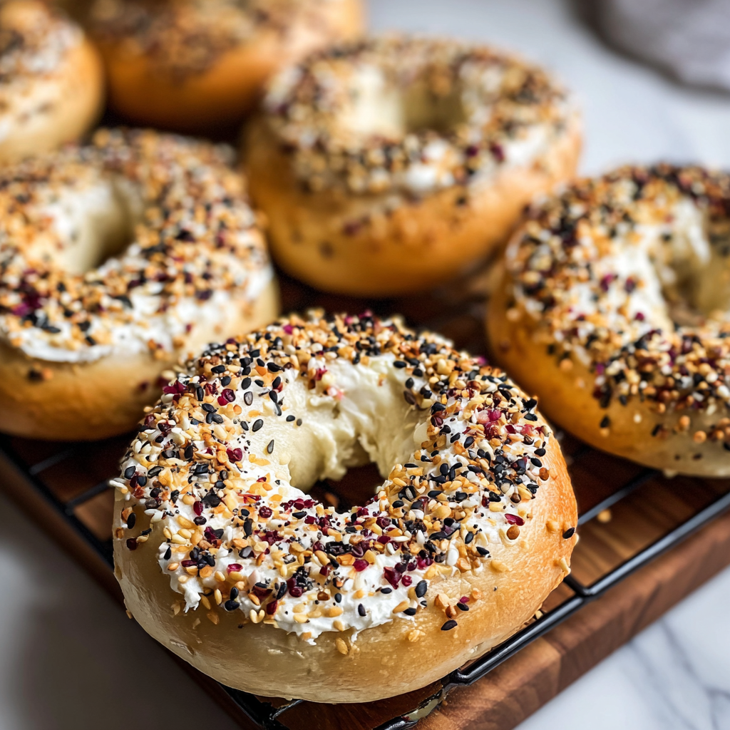 Baked Greek yogurt bagels cooling on a rack