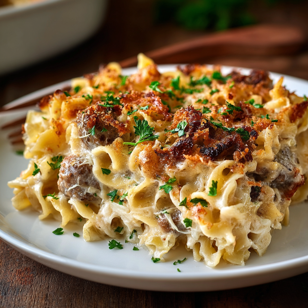 Casserole in a baking dish before baking