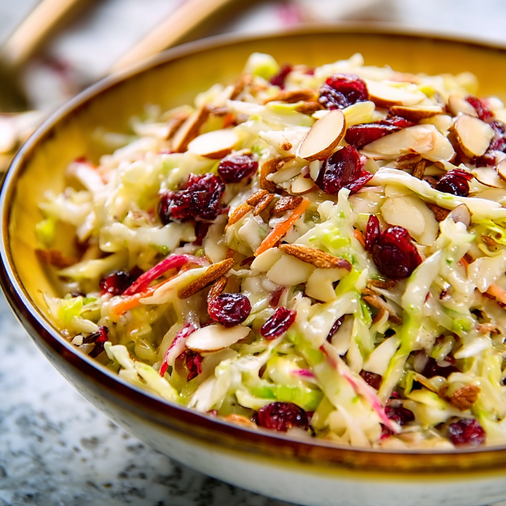 Cranberry Almond Slaw in serving bowl