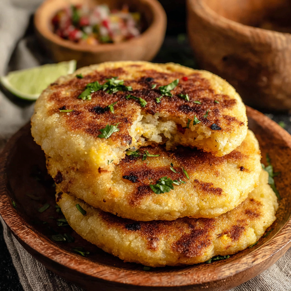 Golden crispy maseca gorditas frying in a skillet