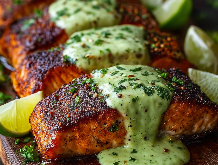 Cajun Salmon with Avocado Lime Crema