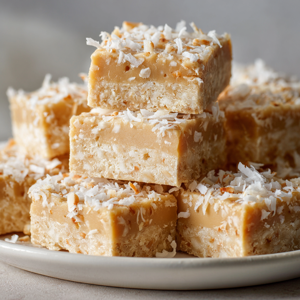 Close up of coconut flakes on bars