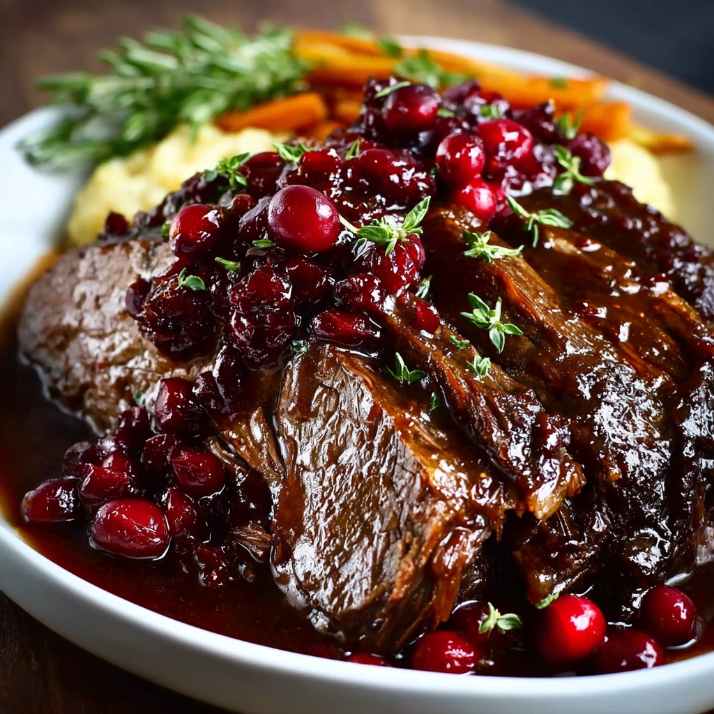 Slow-braised beef roast seared in Dutch oven