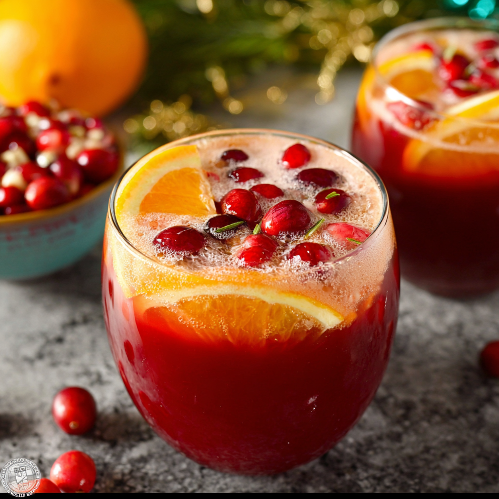 Punch bowl with orange slices and cranberries