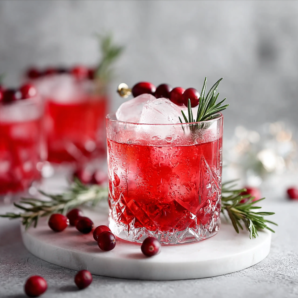 Close-up of garnished spritzer glasses with rosemary sprigs