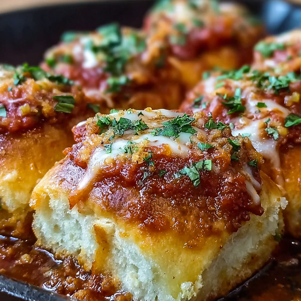 Close-up of melted cheese and pepperoni on sliders