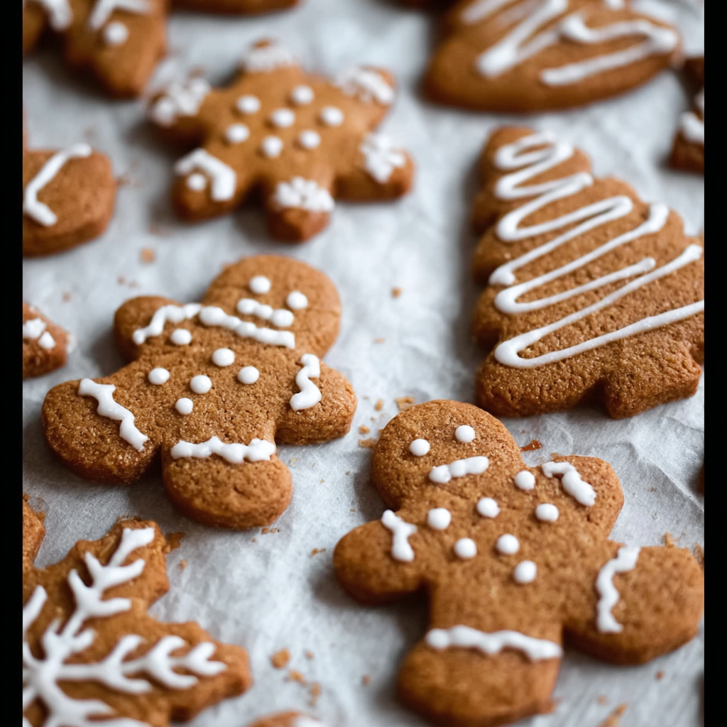 rolled out gingerbread dough with cookie cutters