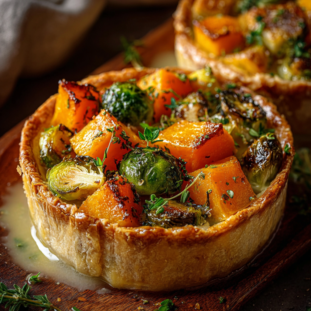 Individual pot pie with flaky puff pastry