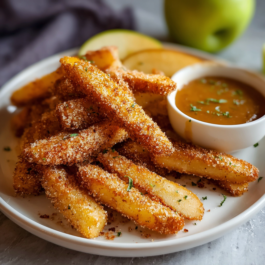 Crispy air fryer apple fries in a basket