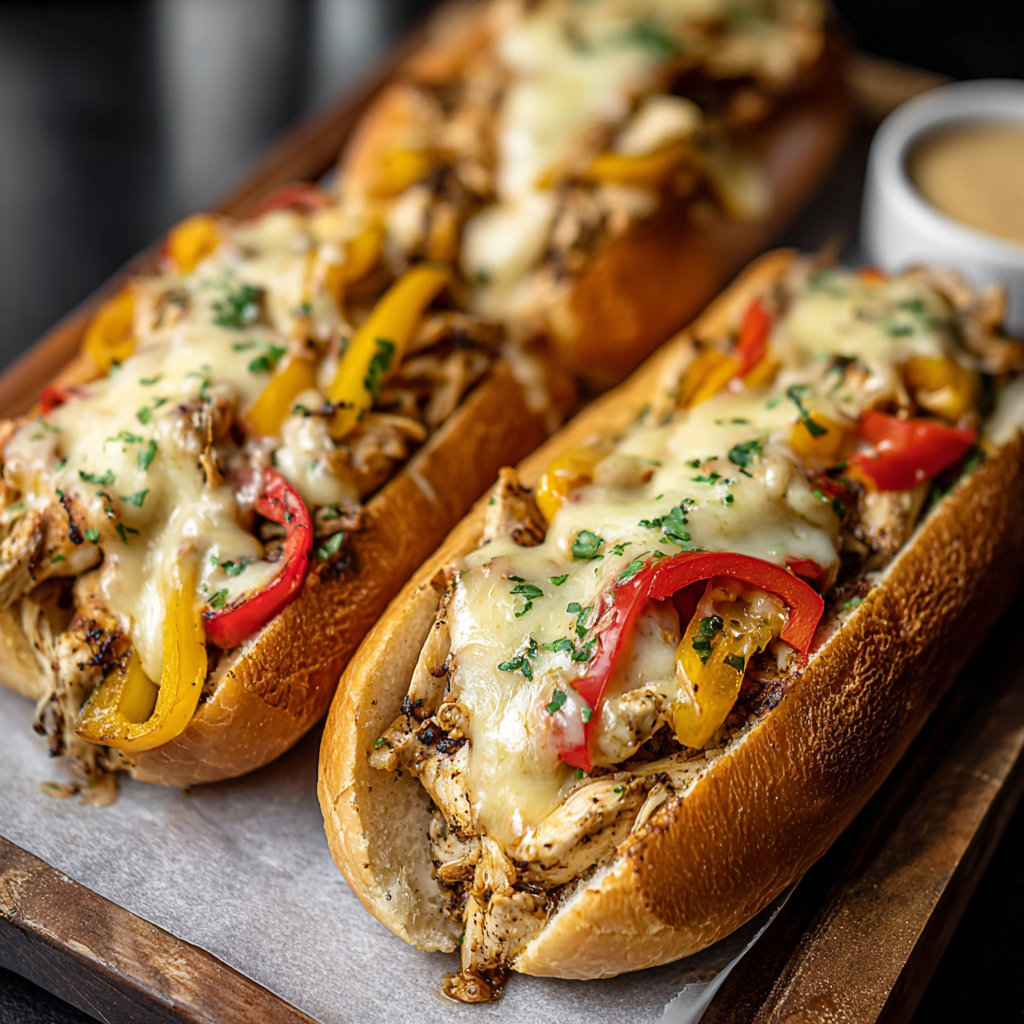 Toasted hoagie rolls with chicken filling