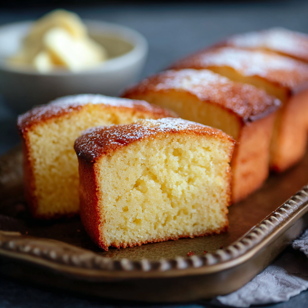 Freshly baked French butter cake cooling on a wire rack