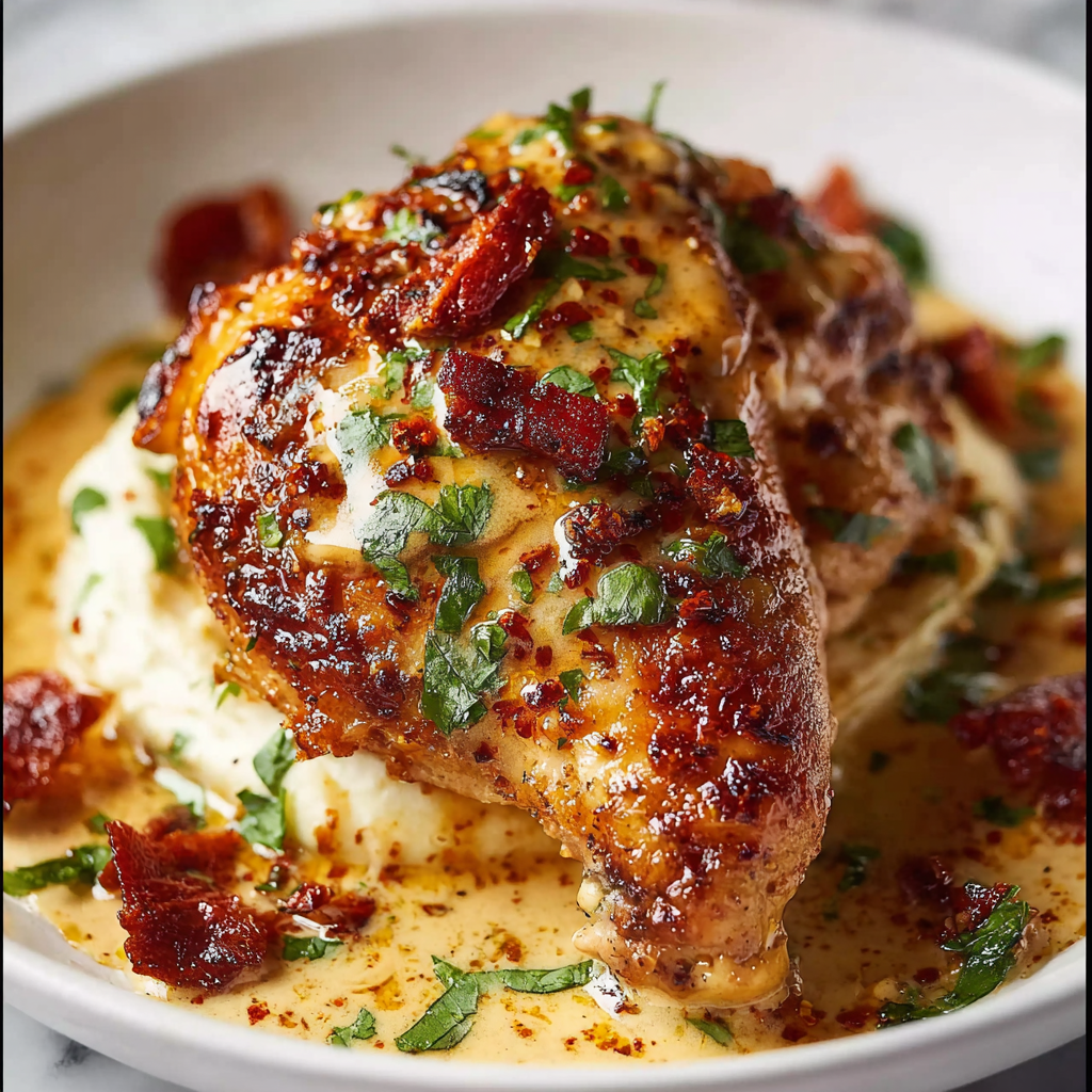Pan seared chicken in creamy sun-dried tomato sauce