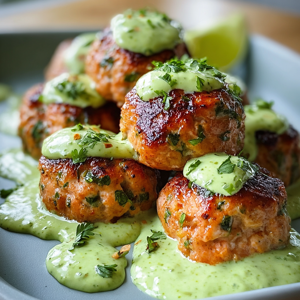 Baked Salmon Meatballs with Creamy Avocado Sauce