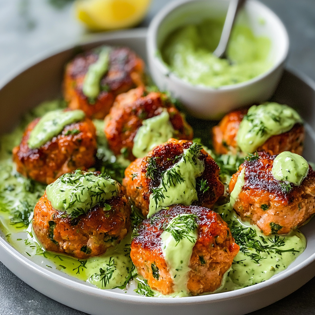 Baked salmon meatballs on a parchment-lined tray
