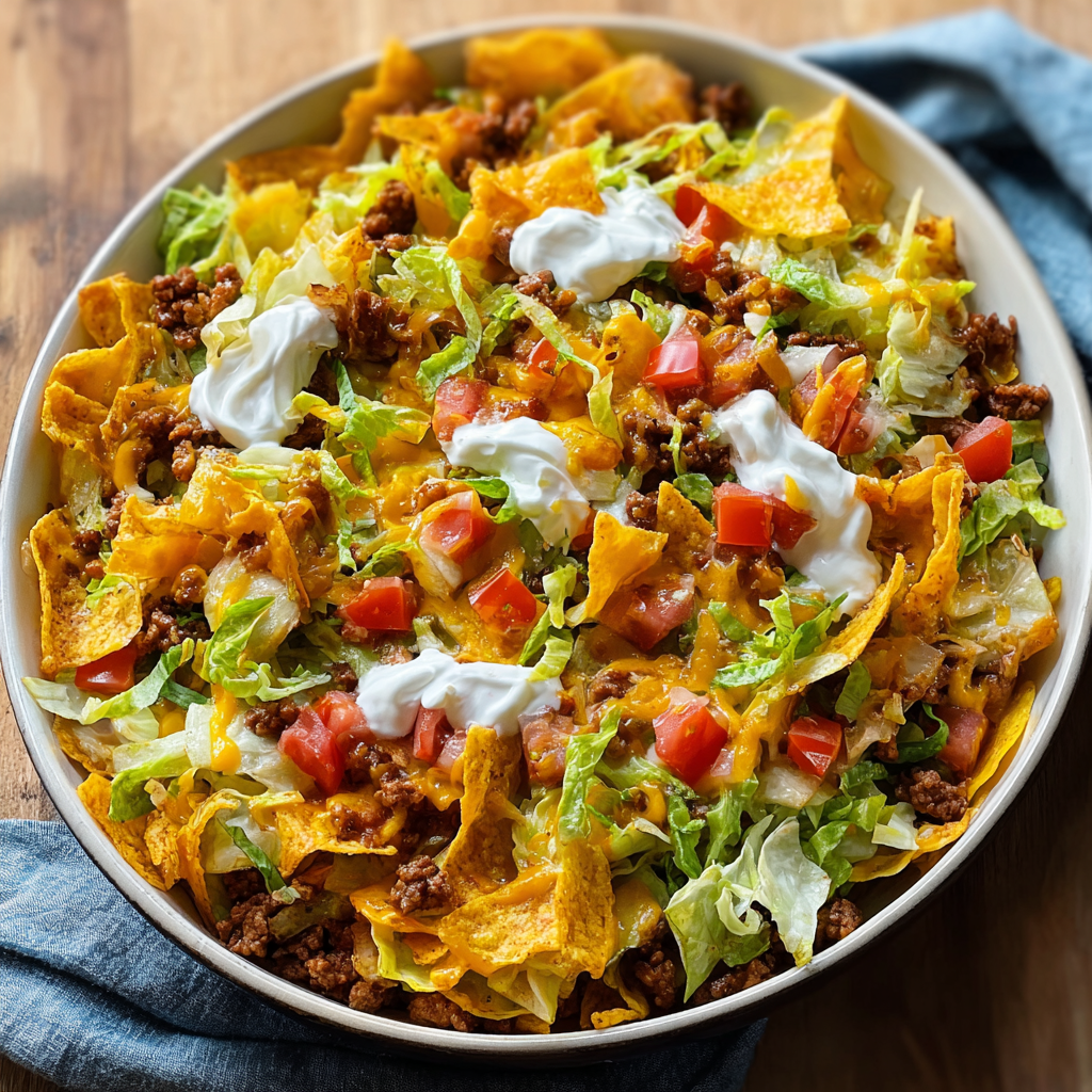 Assembled Frito Cowboy Cabbage Bake in casserole dish