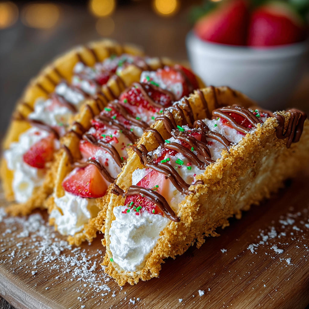 Finished cheesecake tacos on a serving plate