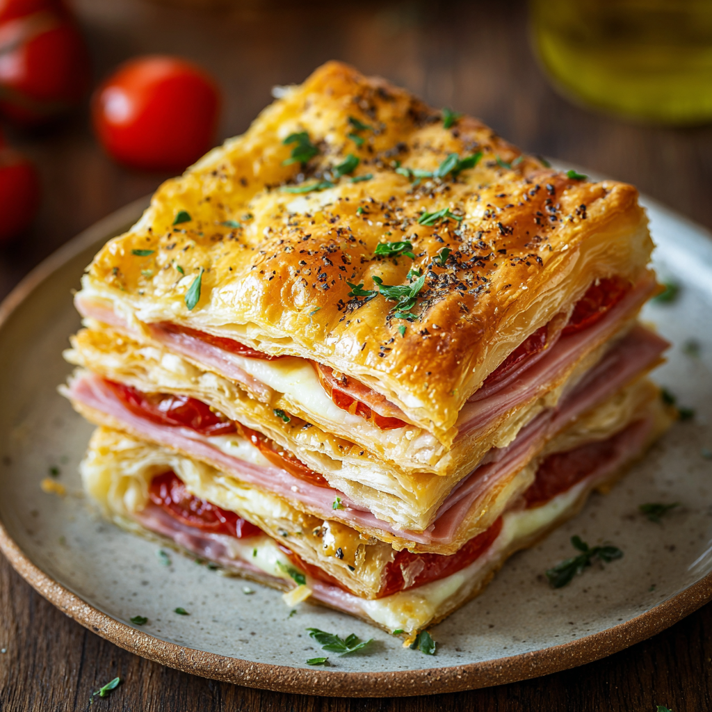 Sliced antipasto squares served on a platter