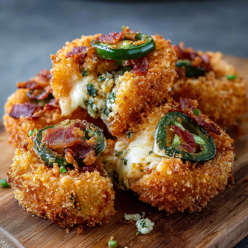 fried jalapeño popper stuffed onion rings served with dipping sauce