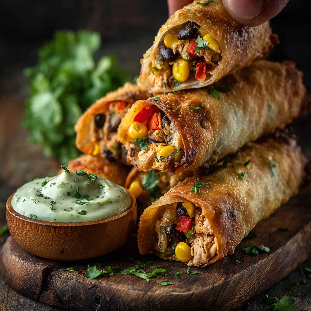 Ingredients and filling for Southwest eggrolls on a cutting board
