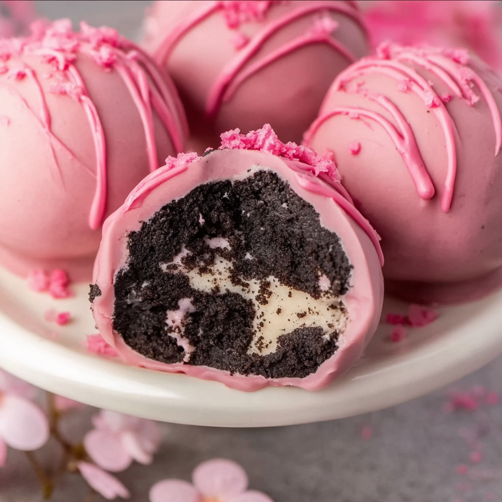 Oreo truffles arranged on parchment ready for dipping
