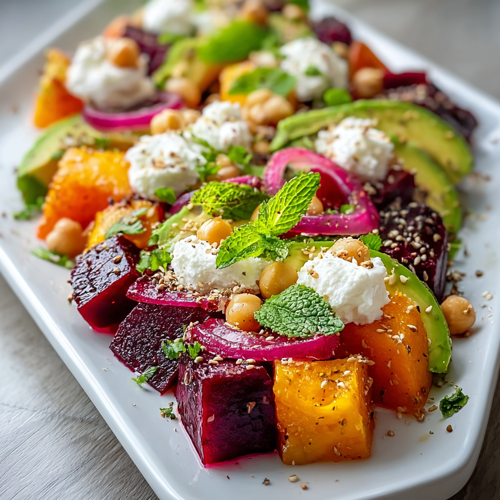 Roasted beets and sweet potatoes on a baking sheet