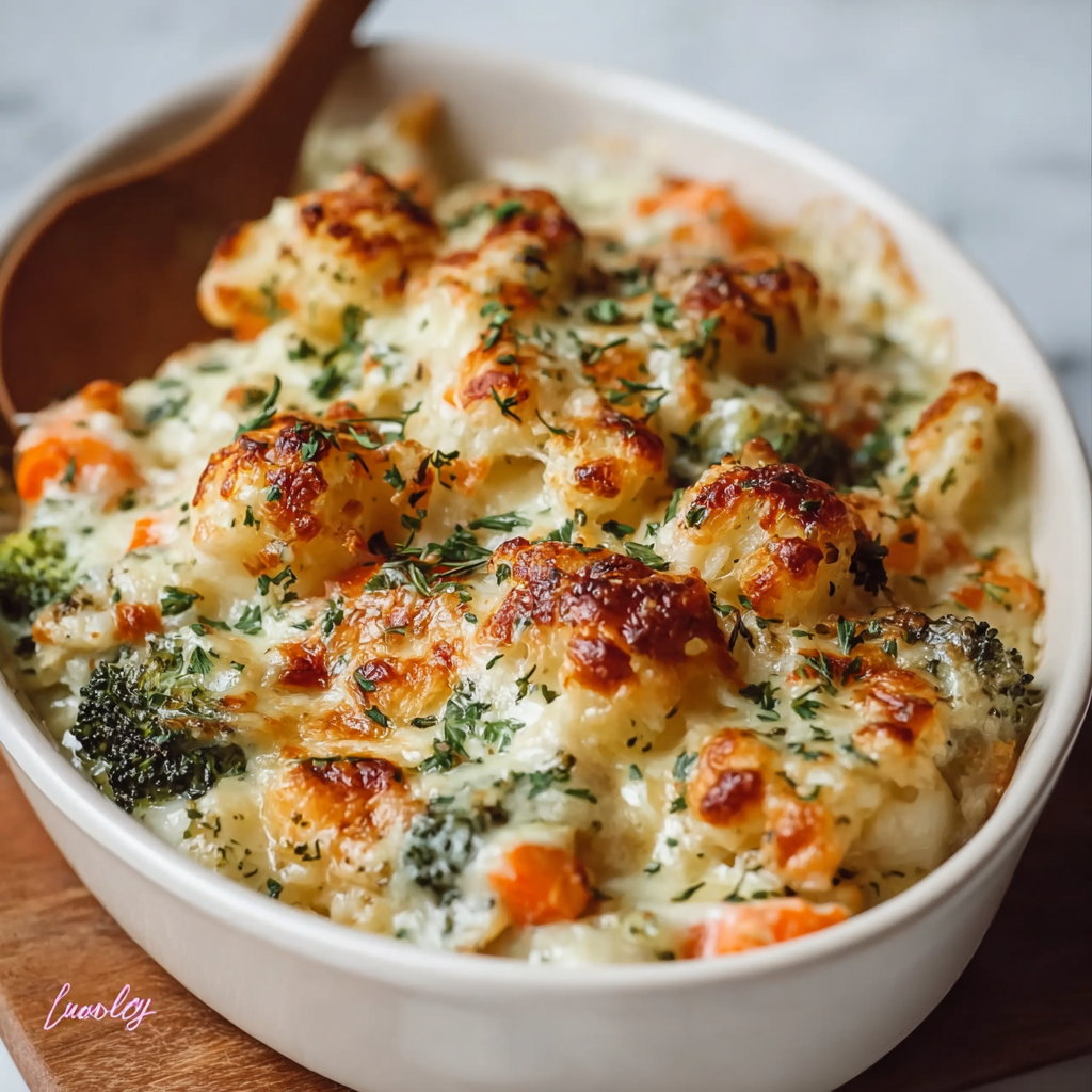 Creamy vegetable casserole fresh from the oven