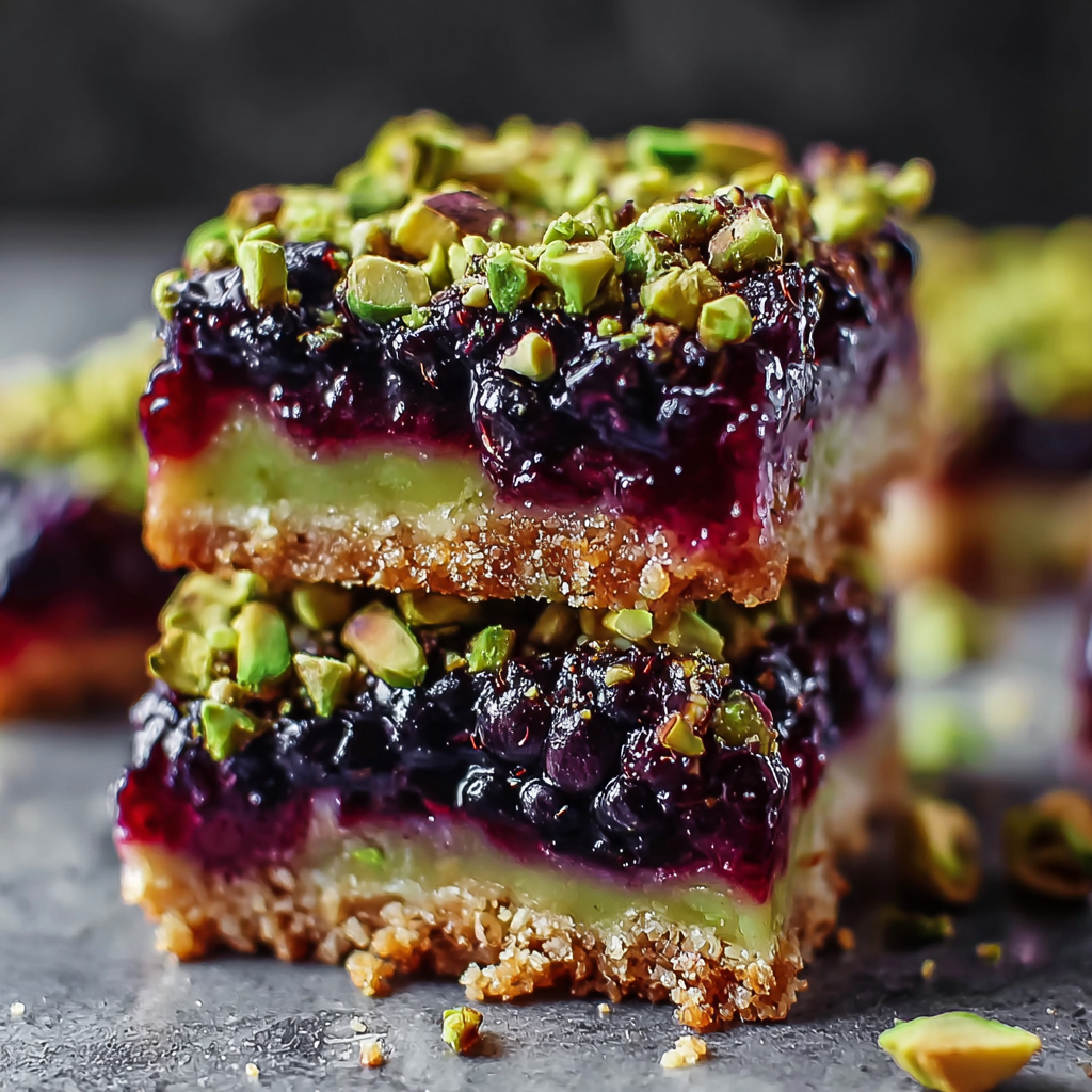Blackberry Pistachio bars on a cooling rack