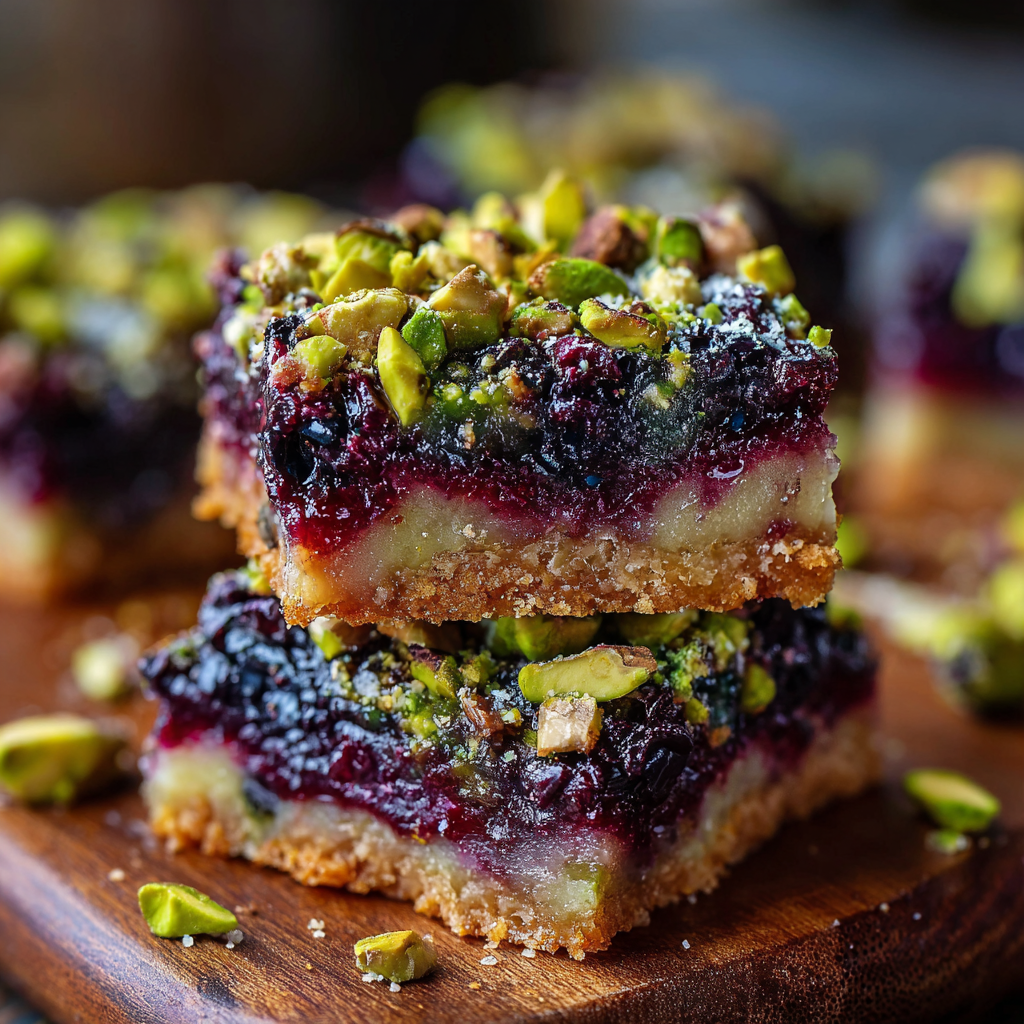 Close-up of pistachio crumble topping