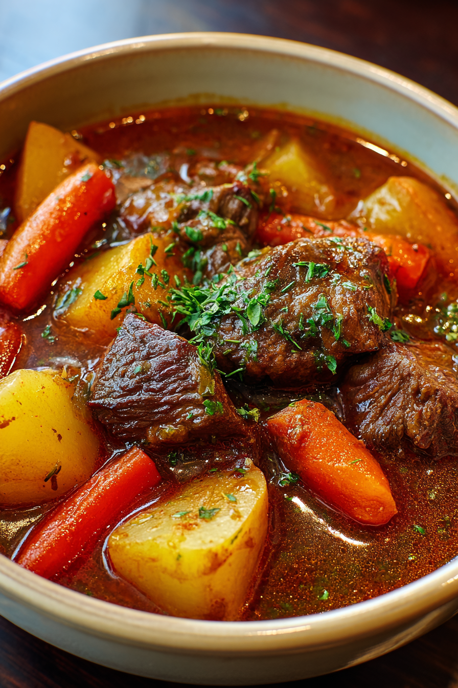 Ingredients for slow cooker stew laid out on a counter