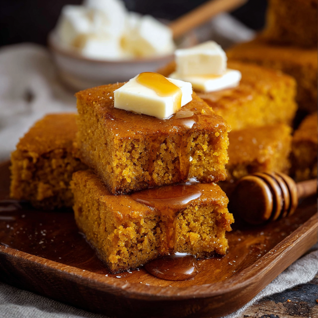 Pumpkin Cornbread with Cinnamon Honey Butter