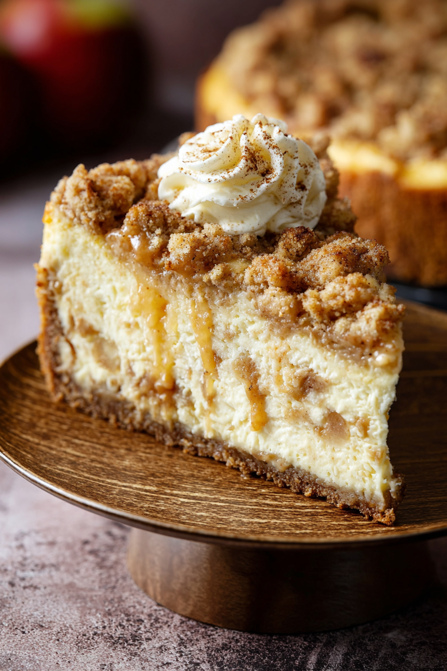 Apple crumble cheesecake with golden topping